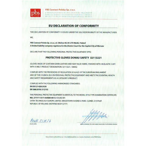 Guanti da lavoro con impugnatura in pelle di capra e dorso in PL Donau Safety conf. 12 pz Tg. 8/M - 32113221-08